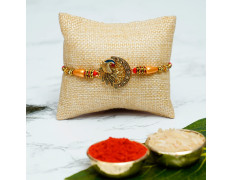 eCraftIndia Designer Peacock Rakhi, Lord Krishna Idol Playing Flute Under Tree with Cow and Calf Showpiece, Roli Chawal Pack, Raksha Bandhan Greeting Card - Rakhi Gift Hamper for Brother, Bhaiya, Bhai