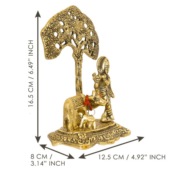 eCraftIndia Designer Peacock Rakhi, Lord Krishna Idol Playing Flute Under Tree with Cow and Calf Showpiece, Roli Chawal Pack, Raksha Bandhan Greeting Card - Rakhi Gift Hamper for Brother, Bhaiya, Bhai