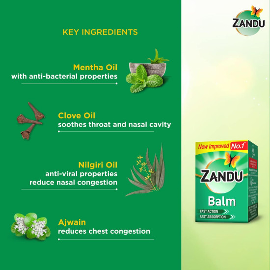 Zandu Balm, 50ml x Pack of 2, Effective relief from Headache, Body Pain, Sprain and Cold