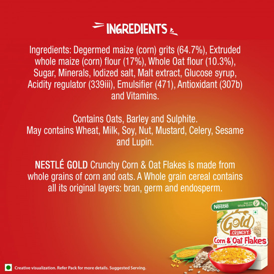 NESTLE GOLD Crunchy Oat and Corn Flakes, Breakfast Cereal - 475g | With Immuno-Nutrients & The Goodness of Whole Grains