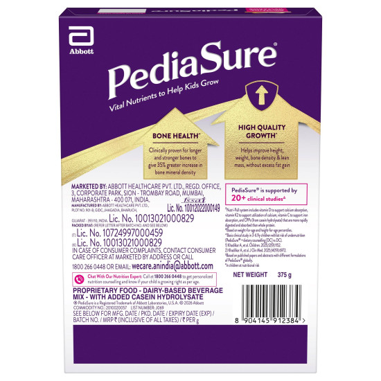 Pediasure Nutritional Drink Powder, Vanilla, Scientifically Designed Nutrition for Supporting Kids Growth 375 gm