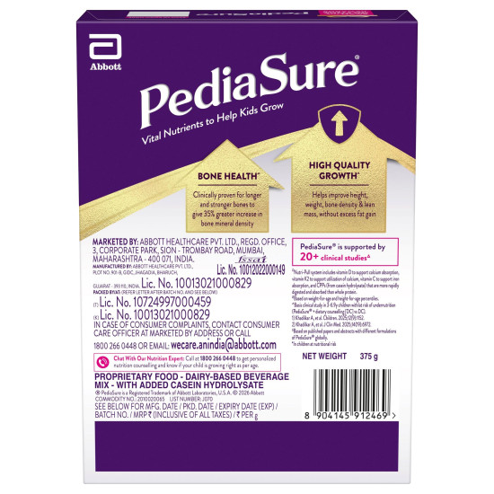 Pediasure Nutritional Drink Powder, Chocolate, Scientifically Designed Nutrition for Supporting Kids Growth 375g