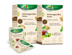 Zandu Ashwagandha Amla Ayurvedic Infusion, A Herbal Tea Enriched With 6 Ayurvedic Ingredients (Pack Of 25 Tea Bags X 2) - 0.19 Kg