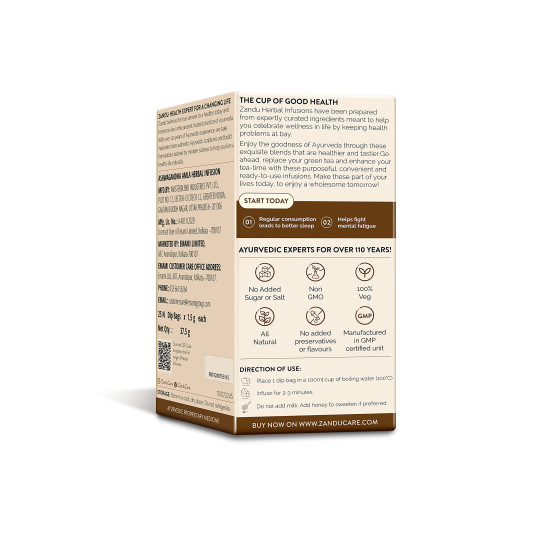 Zandu Ashwagandha Amla Ayurvedic Infusion, A Herbal Tea Enriched With 6 Ayurvedic Ingredients (Pack Of 25 Tea Bags X 2) - 0.19 Kg