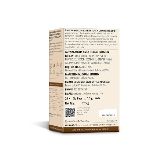Zandu Ashwagandha Amla Ayurvedic Infusion, A Herbal Tea Enriched With 6 Ayurvedic Ingredients (Pack Of 25 Tea Bags X 2) - 0.19 Kg