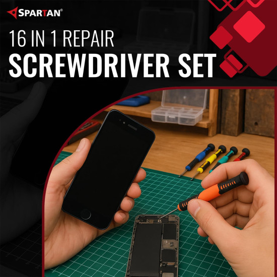 Spartan Screwdriver Set - 8Screwdrivers Includes Torx, Phillips 1.5 & 1.2, Flathead 2.0, Tri-Point 0.6 and 2Triangle Paddles, 2Mount Bars, 1Graver, 1Scraper, 2Tweezers (Spa-16Pcskit)