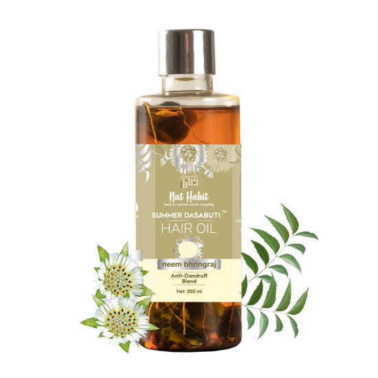 Nat Habit Neem Bhringraj Hair Oil For Men & Women, Reduces Dandruff, Suitable For All Hair Types, No Paraffin, Mineral Oil, Preservatives & Chemicals, 200ml