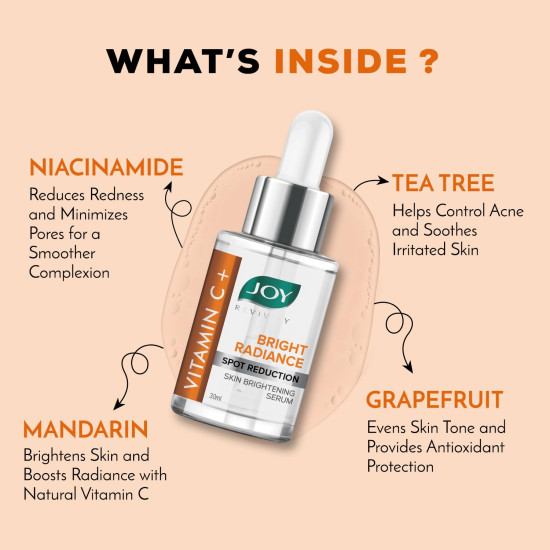 Joy Bright Radiance Vitamin C Face Serum for Skin Brightening | 5 Action Formula - Brightens, Tightens, Nourishes, Reduces Dark Spots & Skin Irritation | Suitable For All Skin Types (30ml)