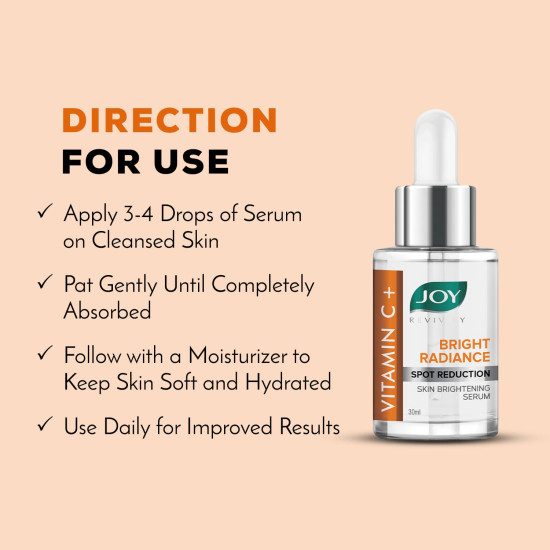 Joy Bright Radiance Vitamin C Face Serum for Skin Brightening | 5 Action Formula - Brightens, Tightens, Nourishes, Reduces Dark Spots & Skin Irritation | Suitable For All Skin Types (30ml)