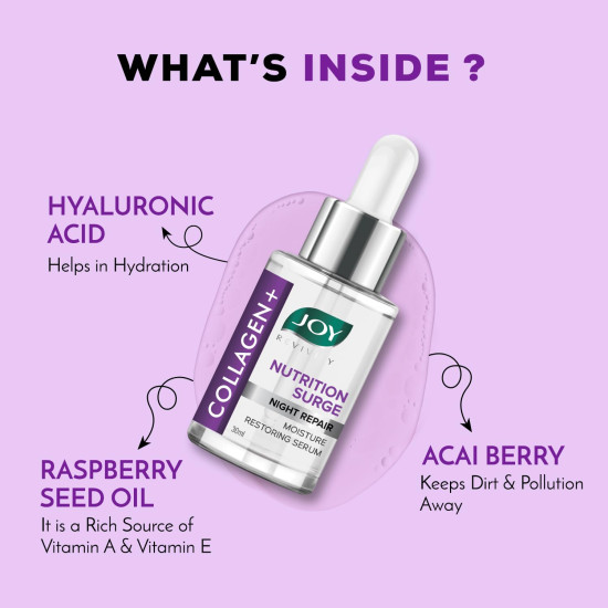 Joy Nutrition Surge Collagen Face Serum for Night Repair | Moisture Restoring Serum with Powerful Ingredients for Overnight Repair | Suitable for All Skin Types (30ml)