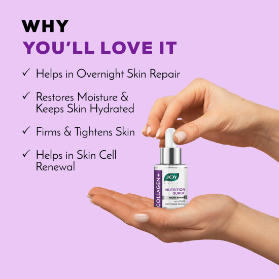 Joy Nutrition Surge Collagen Face Serum for Night Repair | Moisture Restoring Serum with Powerful Ingredients for Overnight Repair | Suitable for All Skin Types (30ml)