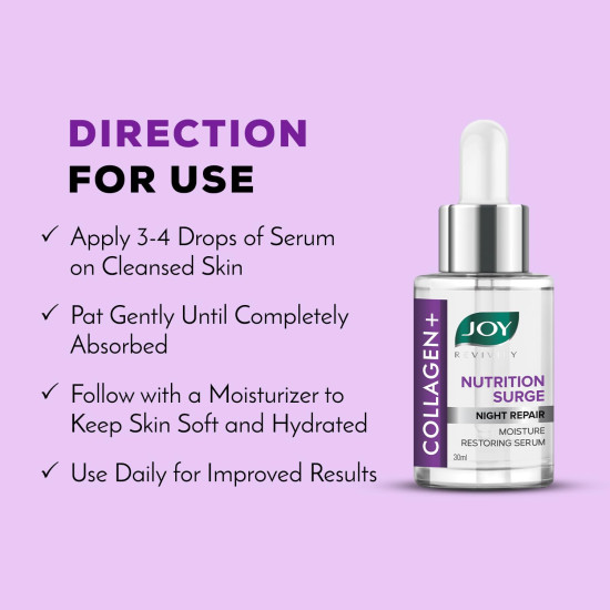 Joy Nutrition Surge Collagen Face Serum for Night Repair | Moisture Restoring Serum with Powerful Ingredients for Overnight Repair | Suitable for All Skin Types (30ml)