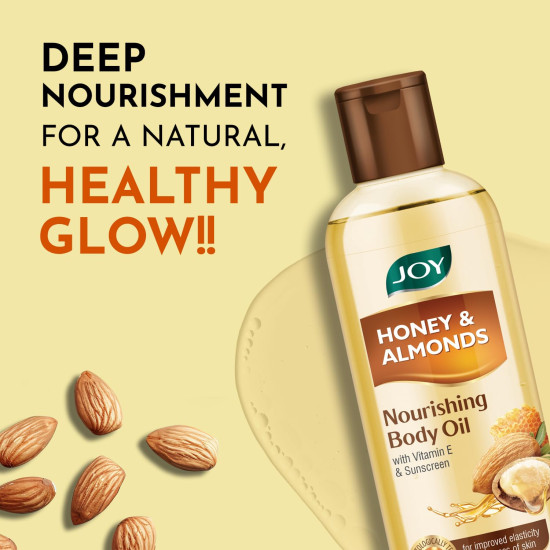 Joy Honey & Almonds Body Oil for Women & Men | Nourishing Body Oil with Vitamin E & Sunscreen for All Skin Types | Daily Use Body Massage Oil After Bath for Moisturizing Dry Skin | Pack of 2-400ml