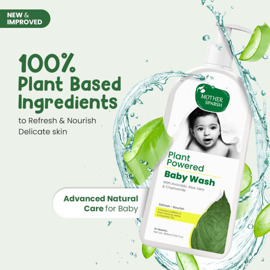 Mother Sparsh Plant Powered Baby Wash | Advanced Natural Body Wash for Babies WIth Avacado Oil, Aloevera & Chamomile- 400ml