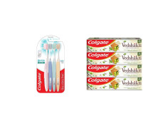 Colgate Gentle Enamel Ultra Soft Toothbrush - 4 Pcs (Buy 2 Get 2 Free) & Colgate Swarna Vedshakti Ayurvedic Toothpaste with anti-germ properties for whole mouth protection - 4 x 200gm
