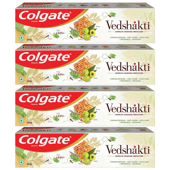 Colgate Gentle Enamel Ultra Soft Toothbrush - 4 Pcs (Buy 2 Get 2 Free) & Colgate Swarna Vedshakti Ayurvedic Toothpaste with anti-germ properties for whole mouth protection - 4 x 200gm