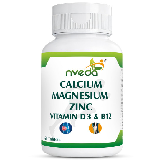 Nveda Calcium 1000mg with Vitamin D3, Magnesium, Zinc, Vitamin K2 & B12 | Bone Strength, Joint Support & Immunity Booster for Men & Women | 60 Vegetarian Tablets