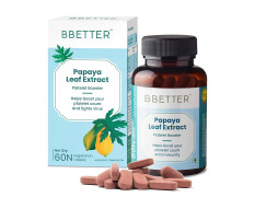 BBETTER Papaya Leaf For Boosting Platelet Count | Papaya Leaf Extract Enriched With Tinospora Cardifolia Extract, Vitamin E Powder And Iron To Help Boost Platelet Count (60 Veg Tablets)