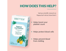 BBETTER Papaya Leaf For Boosting Platelet Count | Papaya Leaf Extract Enriched With Tinospora Cardifolia Extract, Vitamin E Powder And Iron To Help Boost Platelet Count (60 Veg Tablets)