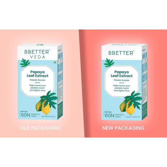 BBETTER Papaya Leaf For Boosting Platelet Count | Papaya Leaf Extract Enriched With Tinospora Cardifolia Extract, Vitamin E Powder And Iron To Help Boost Platelet Count (60 Veg Tablets)