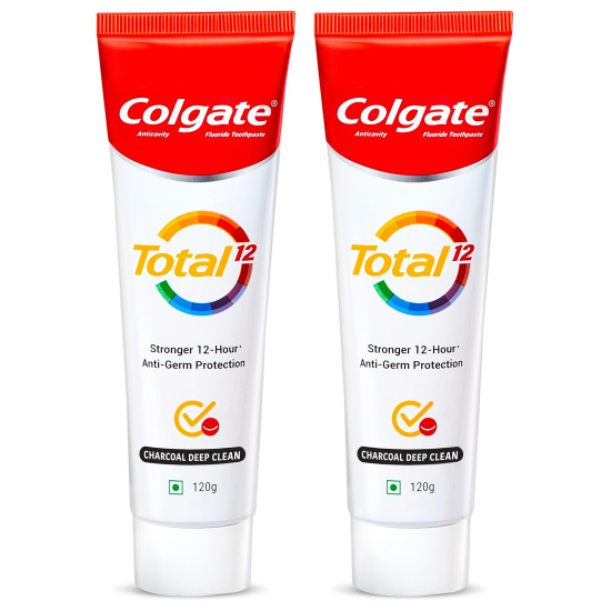 Colgate Total Whole Mouth Health, Antibacterial Toothpaste, 120gm + 120gm (240gm) (Charcoal Deep Clean, Saver Pack), World's No. 1* Germ-fighting Toothpaste