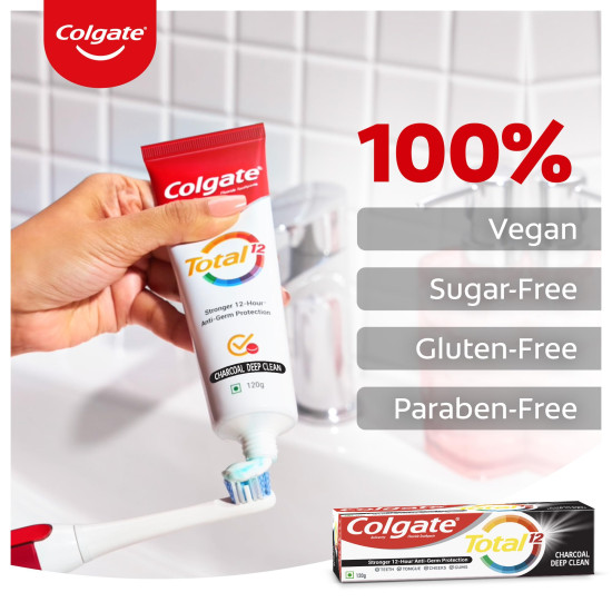 Colgate Total Whole Mouth Health, Antibacterial Toothpaste, 120gm + 120gm (240gm) (Charcoal Deep Clean, Saver Pack), World's No. 1* Germ-fighting Toothpaste