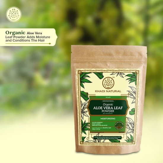 Khadi Natural Organic Aloe Vera Leaf Powder|Keeps hair hydrated| Conditions the hair| Fades out scars and blemishes| Suitable for All Skin & Hair Types| 100gm