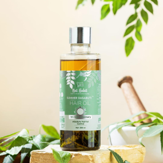 Nat Habit Tri-Leaf Rosemary Hair Oil For Men & Women Hairfall Reduction, Suitable For All Hair Types, No Paraffin, Mineral Oil, Preservatives & Chemicals, 200ml