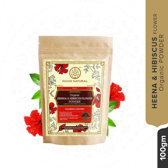 Khadi Natural Henna & Hibiscus Flower Organic Powder|Prevents hair loss| Promotes hair growth| Heals & Hydrates Scalp| Suitable for all hair types| 100gm