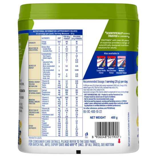 Protinex Diabetes Care (Creamy Vanilla Flavor, 400gm, Jar) Scientifically Designed Formula to help support Blood Sugar Control and Reduction in Cholesterol, 1 count, 16 servings