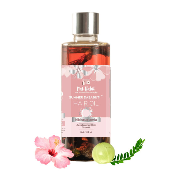 Nat Habit Hibiscus Amla Hair Oil For Men & Women, Helps In Hair Growth & Thickness, For dry and frizz Hair, No Paraffin, Mineral Oil, Preservatives & Chemicals, 100ml