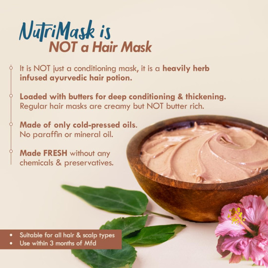 Nat Habit Five Oil Hibiscus Nutrimask - Hair Mask For Hair Growth, Conditioning, Smoothening, Dry & Frizzy Hair Enriched With Hibiscus Flowers, Hibiscus, Neem, Curry Leaves (Pack Of 3 X 40Grams)