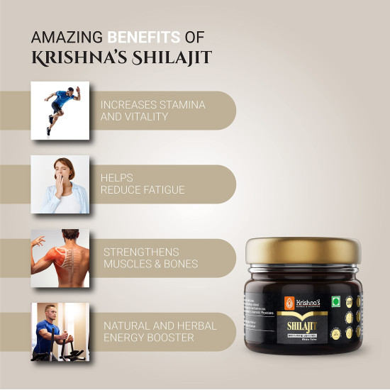 KRISHNA'S HERBAL & AYURVEDA Pure Shilajit-20G,100% Pure Himalayan Shilajit, Helps To Boost Performance, Power, Stamina, Endurance, Strength & Overall Wellbeing, Surya Tapi Process - Resin