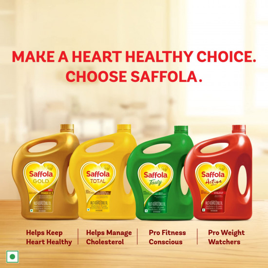 Saffola Total Refined Oil|Blend of Rice Bran Oil & Safflower Oil|Cooking Oil|Cholesterol Lowering Oil|Edible Oil 4x1L PCH