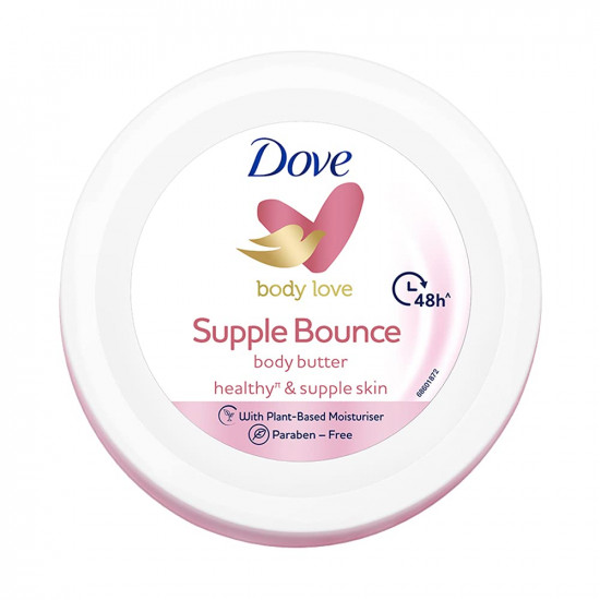 Dove Body Love Supple Bounce Body Butter Paraben Free, 48Hrs Moisturisation with Plant based Moisturiser Supple and Healthy Skin 145g