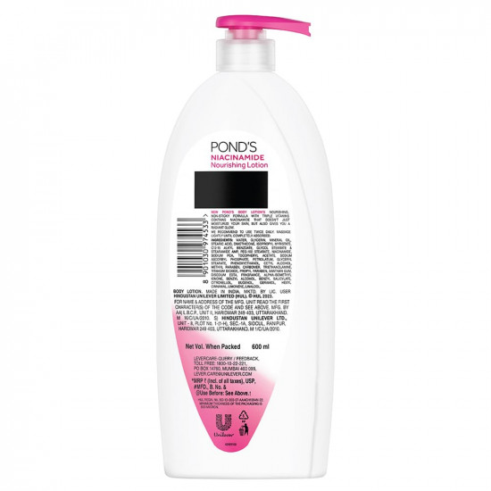POND'S Moisturizing Body Lotion, 600ml, for silky soft, smooth, radiant skin, with Niacinamide, 3X Moisturization, Lightweight, Non-Sticky, Quick Absorbing
