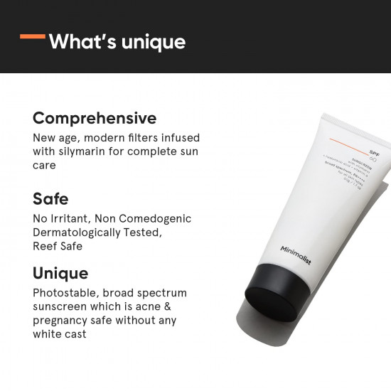 Minimalist Sunscreen SPF 60 PA ++++ | Pregnancy Safe | For Sensitive Skin | Photo stable | Broad Spectrum Sunscreen SPF 50+ With Potent Antioxidants & Advanced Filters | No White Cast | Non Irritant | 50 gm