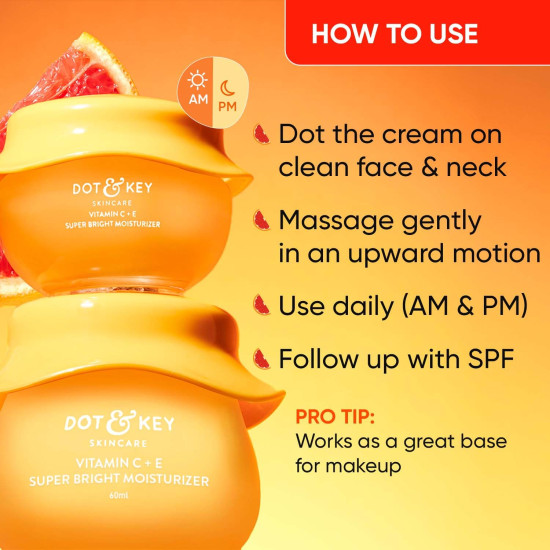 Dot & Key Vitamin C + E Sorbet Super Bright Moisturizer for Face | Vitamin C Face Moisturizer For Glowing Skin | Fades Pigmentation & Dark Spots, Reduces Skin Dullness | Oil Free & Lightweight | For All Skin Types | 60ml