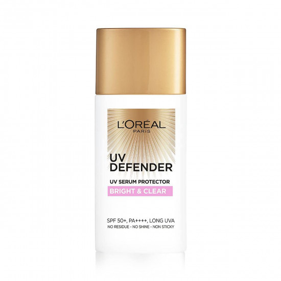 L’Oréal Paris Sunscreen, Non-Greasy, Brightening Sunscreen With Niacinamide, UVA & UVB Protection, With SPF 50 PA+++, Bright & Clear, UV Defender Serum Protector, 50 ml