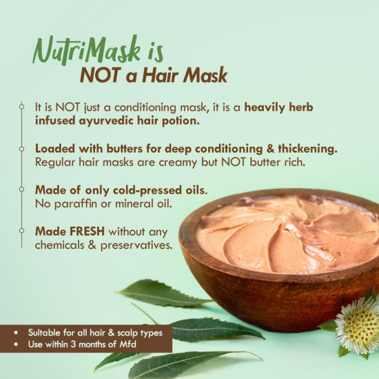 Nat Habit Neem Bhringraj Blend NutriMask - Hair Mask For Dandruff, Scalp Itchiness, Conditioning, Smoothening & Shine, Suitable For All Hair & Scalp Types (Pack of 3 x 40g)