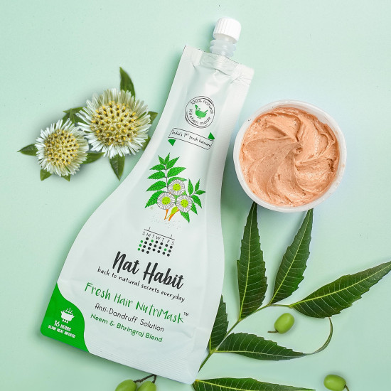 Nat Habit Neem Bhringraj Blend NutriMask - Hair Mask For Dandruff, Scalp Itchiness, Conditioning, Smoothening & Shine, Suitable For All Hair & Scalp Types (Pack of 3 x 40g)