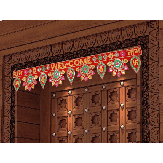 CraftVatika Welcome Toran bandarwal for Main Door Hanging Entrance Decoration Ganesha toranam Diwali Traditional puja Home Decor Velvet Handmade