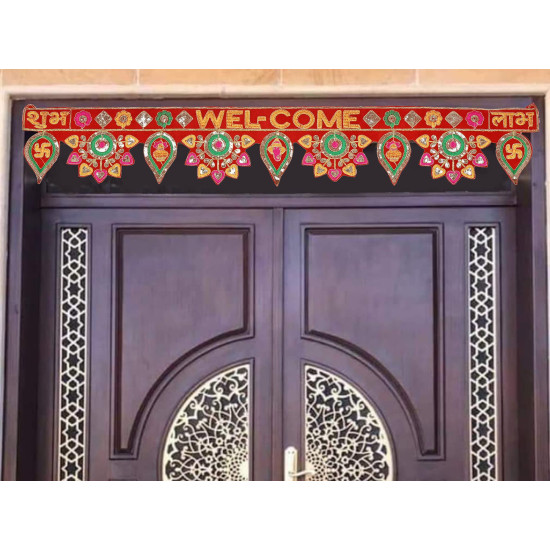 CraftVatika Welcome Toran bandarwal for Main Door Hanging Entrance Decoration Ganesha toranam Diwali Traditional puja Home Decor Velvet Handmade