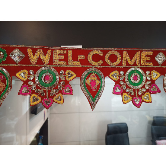 CraftVatika Welcome Toran bandarwal for Main Door Hanging Entrance Decoration Ganesha toranam Diwali Traditional puja Home Decor Velvet Handmade