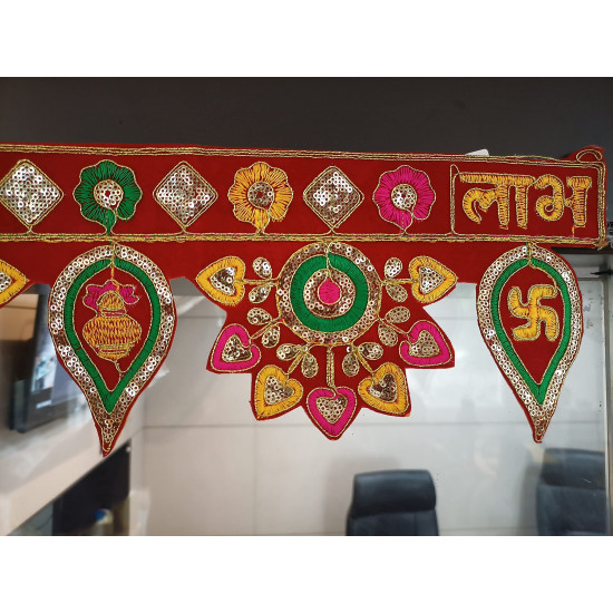 CraftVatika Welcome Toran bandarwal for Main Door Hanging Entrance Decoration Ganesha toranam Diwali Traditional puja Home Decor Velvet Handmade