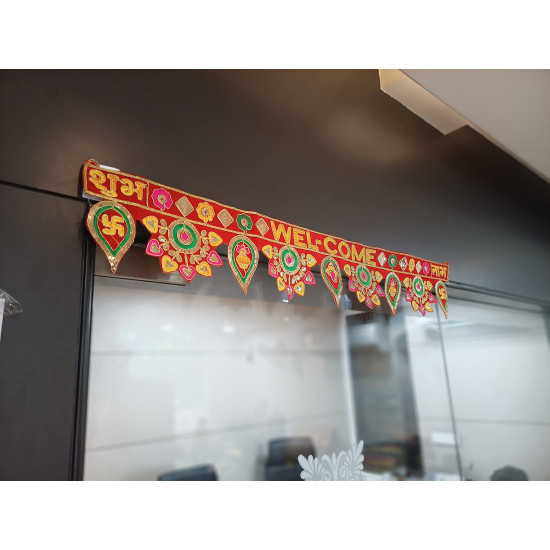 CraftVatika Welcome Toran bandarwal for Main Door Hanging Entrance Decoration Ganesha toranam Diwali Traditional puja Home Decor Velvet Handmade