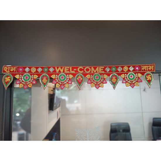 CraftVatika Welcome Toran bandarwal for Main Door Hanging Entrance Decoration Ganesha toranam Diwali Traditional puja Home Decor Velvet Handmade