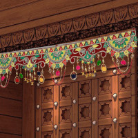 toran for Main Door Traditional bandarwal Handmade Hanging Latest Home décor mandir Decoration Entrance Main Pooja Room, Velvet Hand Embroidered (36 x 8 Inches)