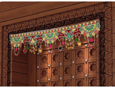toran for Main Door Traditional bandarwal Handmade Hanging Latest Home décor mandir Decoration Entrance Main Pooja Room, Velvet Hand Embroidered (36 x 8 Inches)