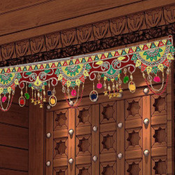 toran for Main Door Traditional bandarwal Handmade Hanging Latest Home décor mandir Decoration Entrance Main Pooja Room, Velvet Hand Embroidered (36 x 8 Inches)
